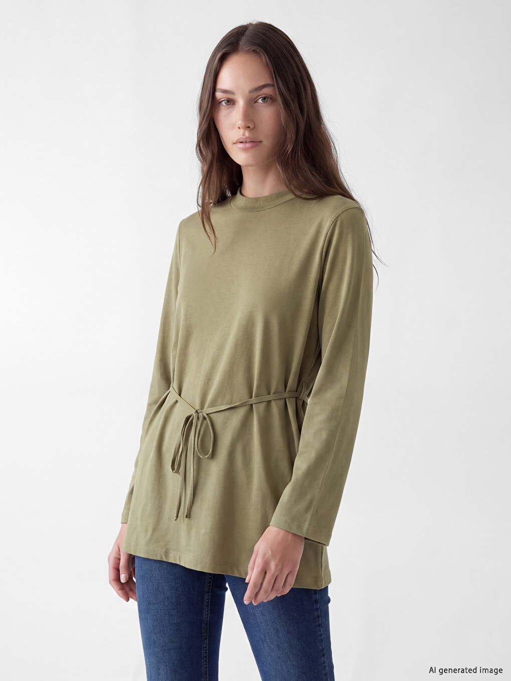 Haki Bisiklet Yaka Kadın Sweatshirt Tunik