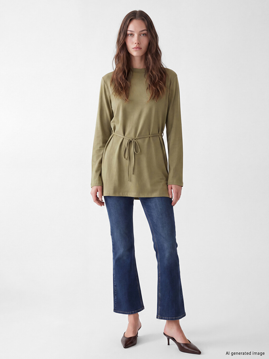Haki Bisiklet Yaka Kadın Sweatshirt Tunik-1