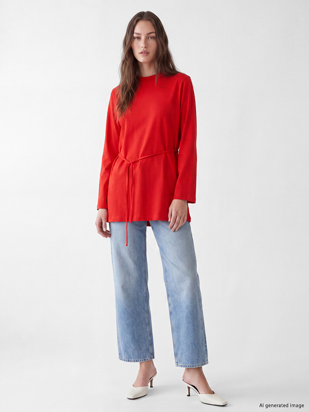 Kırmızı Bisiklet Yaka Kadın Sweatshirt Tunik-1