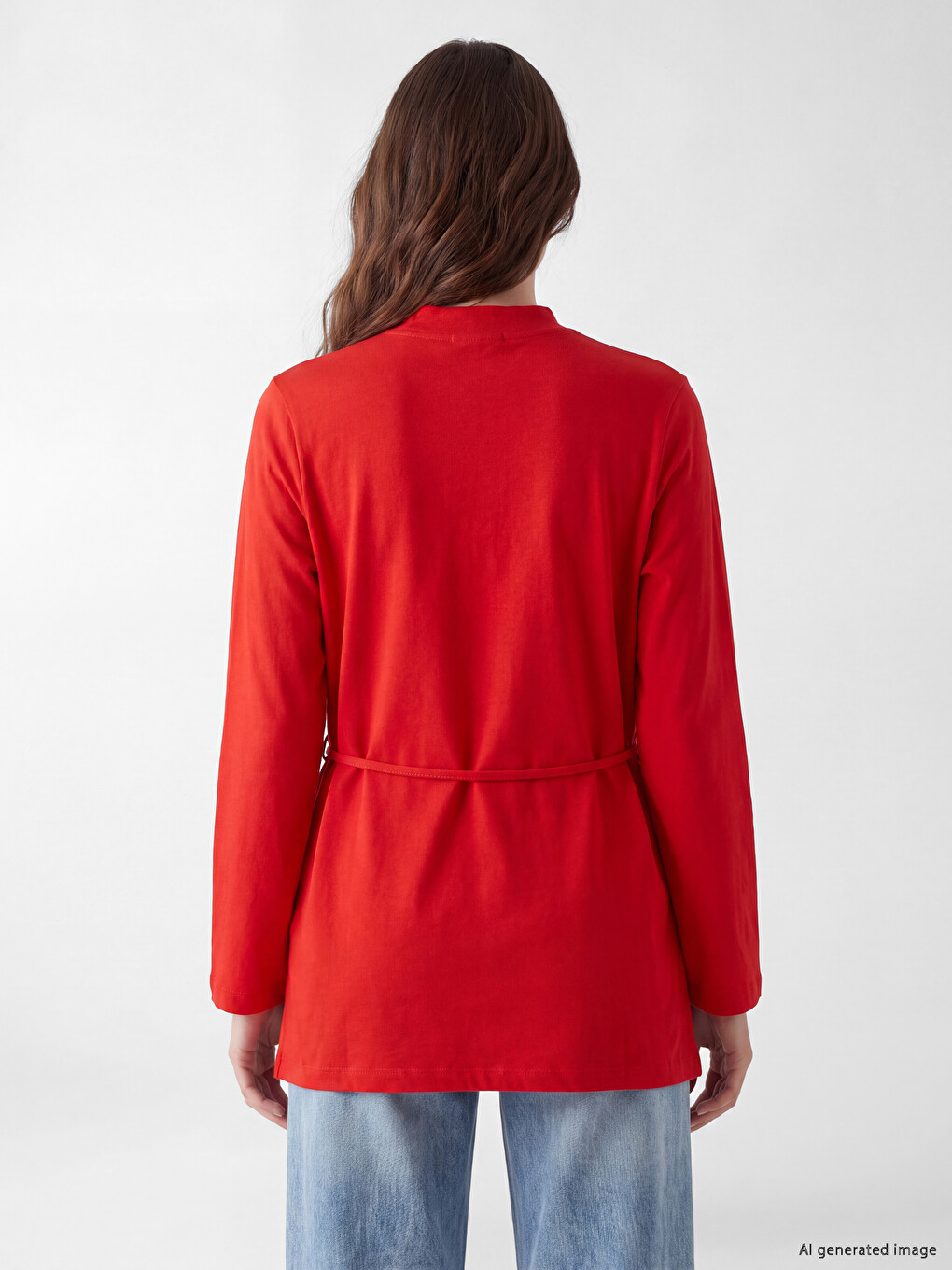 Kırmızı Bisiklet Yaka Kadın Sweatshirt Tunik-3