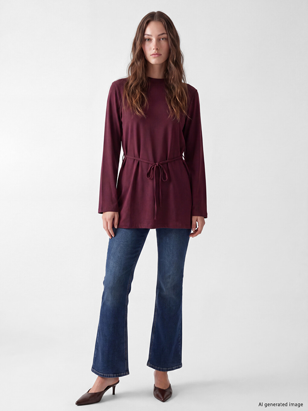 Mürdüm Bisiklet Yaka Kadın Sweatshirt Tunik-1