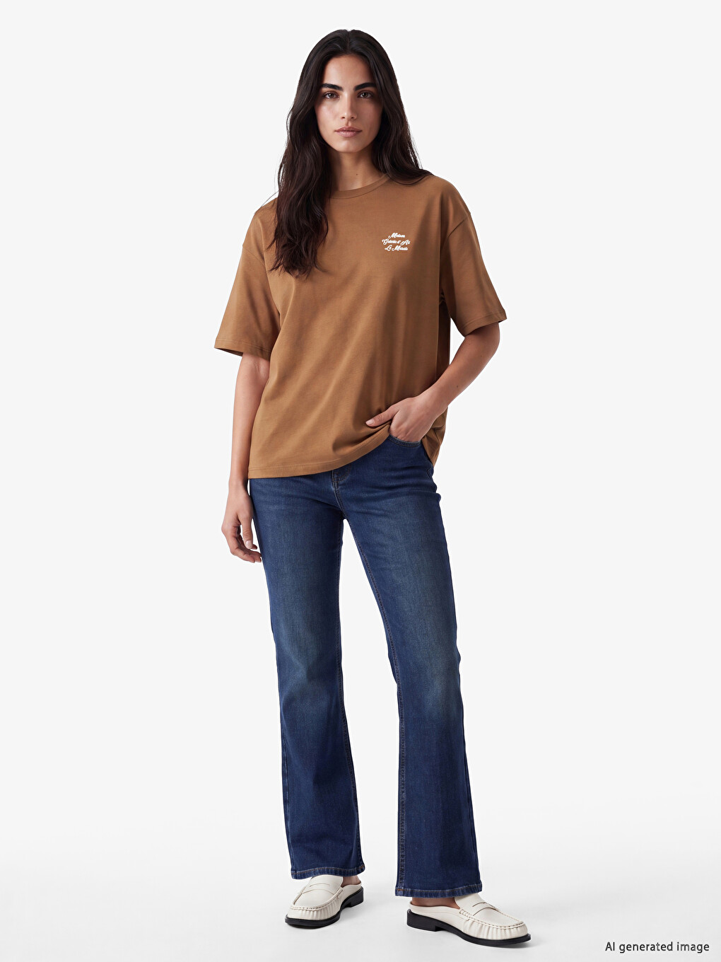 Femër Ngjyre Kafe T-shirt-1