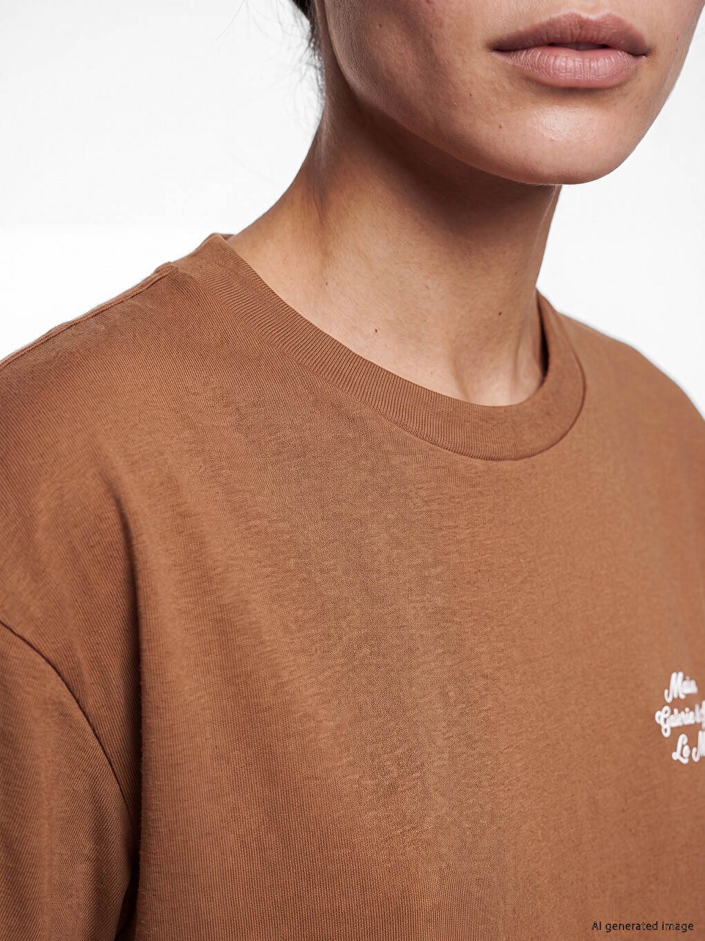 Femër Ngjyre Kafe T-shirt-2
