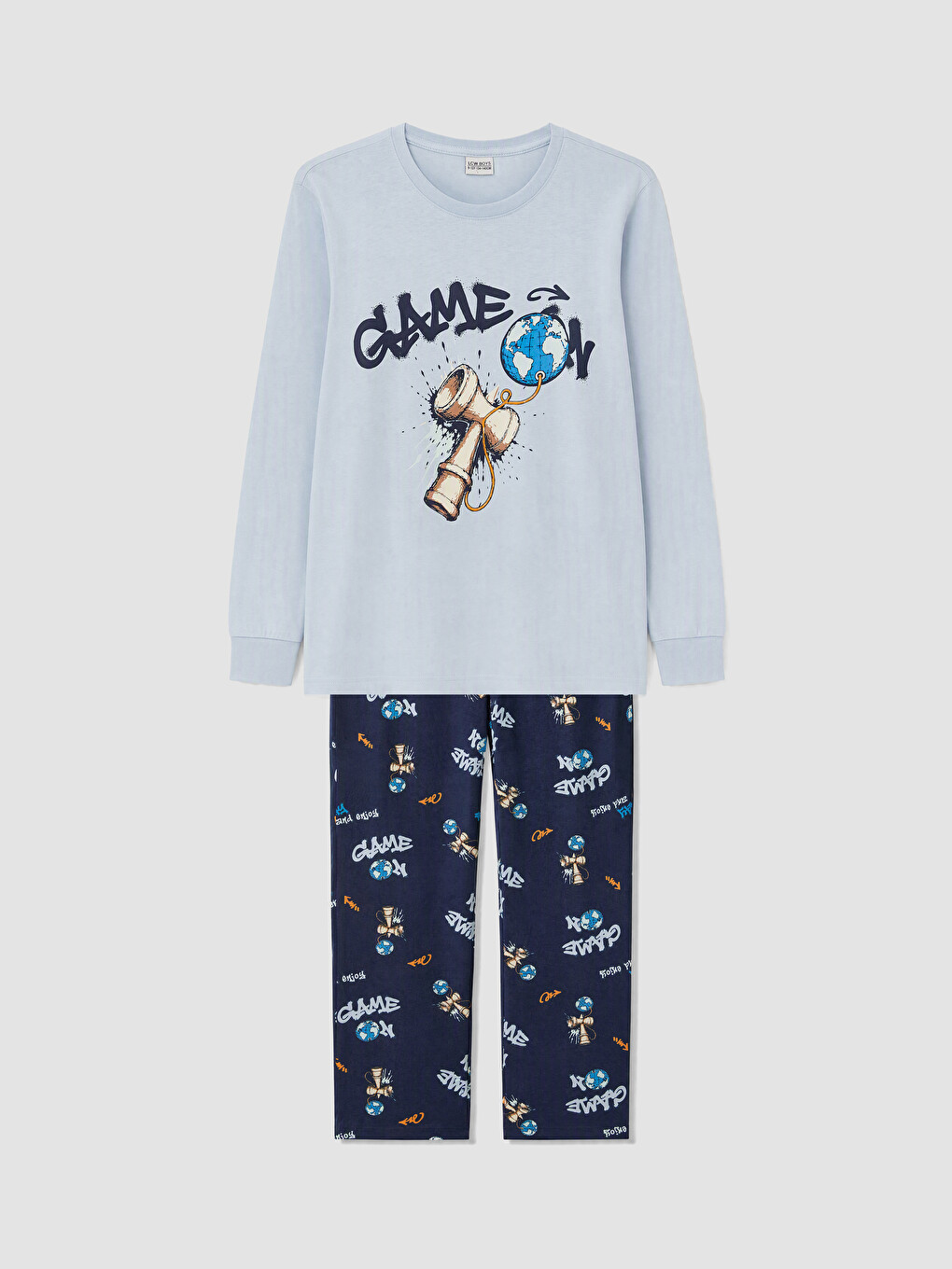 Mavi Bisiklet Yaka Erkek Çocuk Pijama Takım