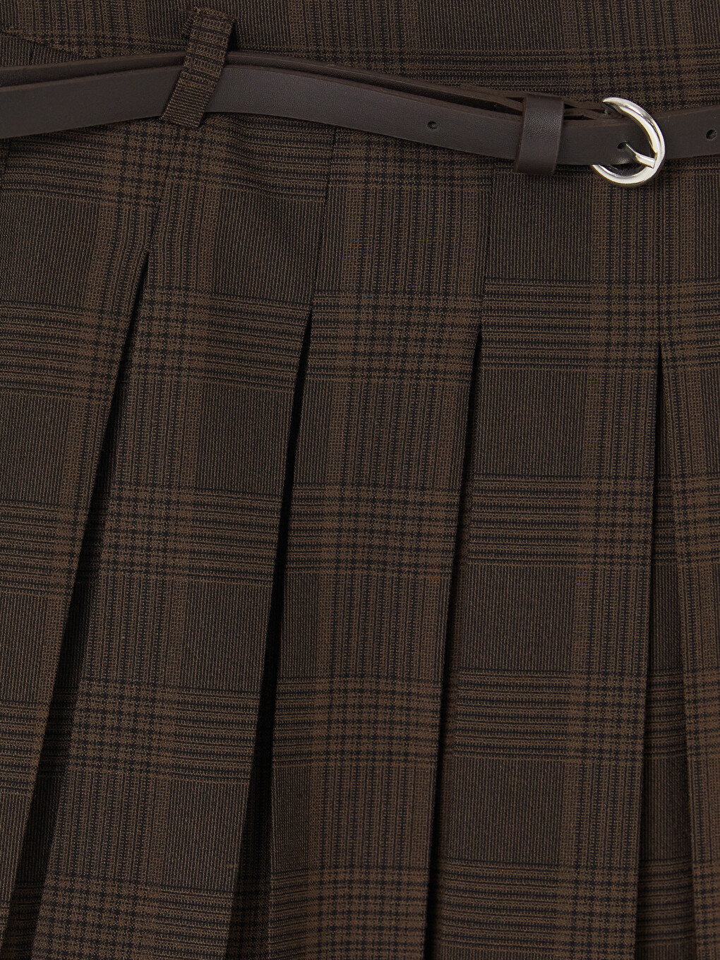Belted Plaid Pleated Mini Skirt-1