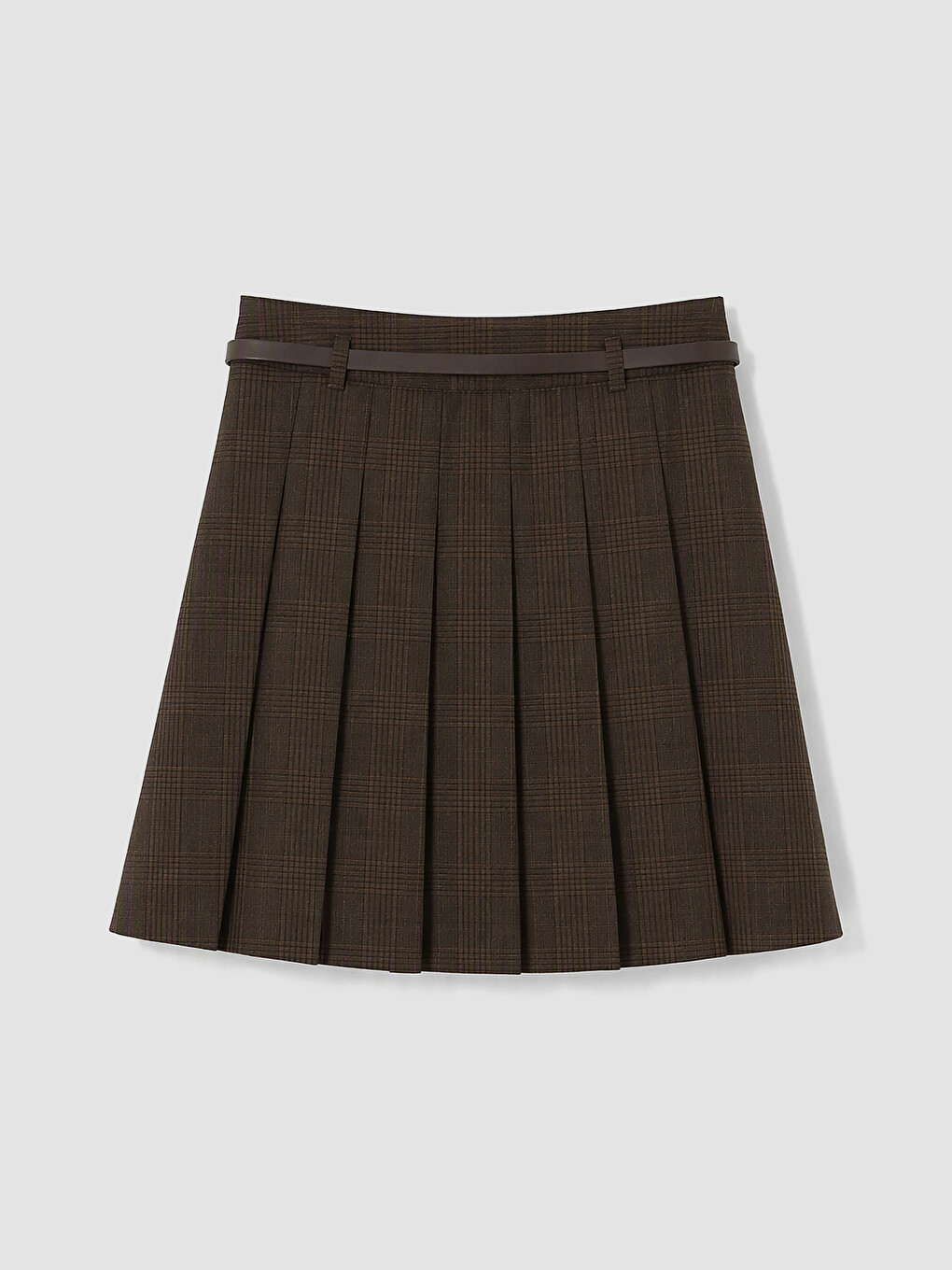 Belted Plaid Pleated Mini Skirt-2