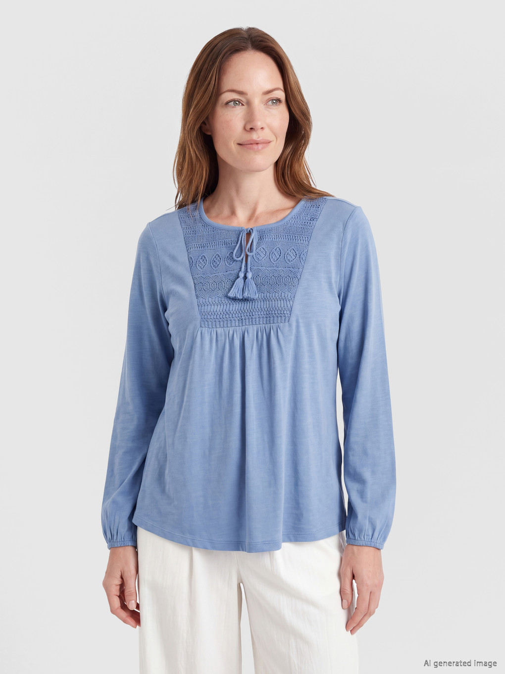 Tie Neck Embroidered Blouse
