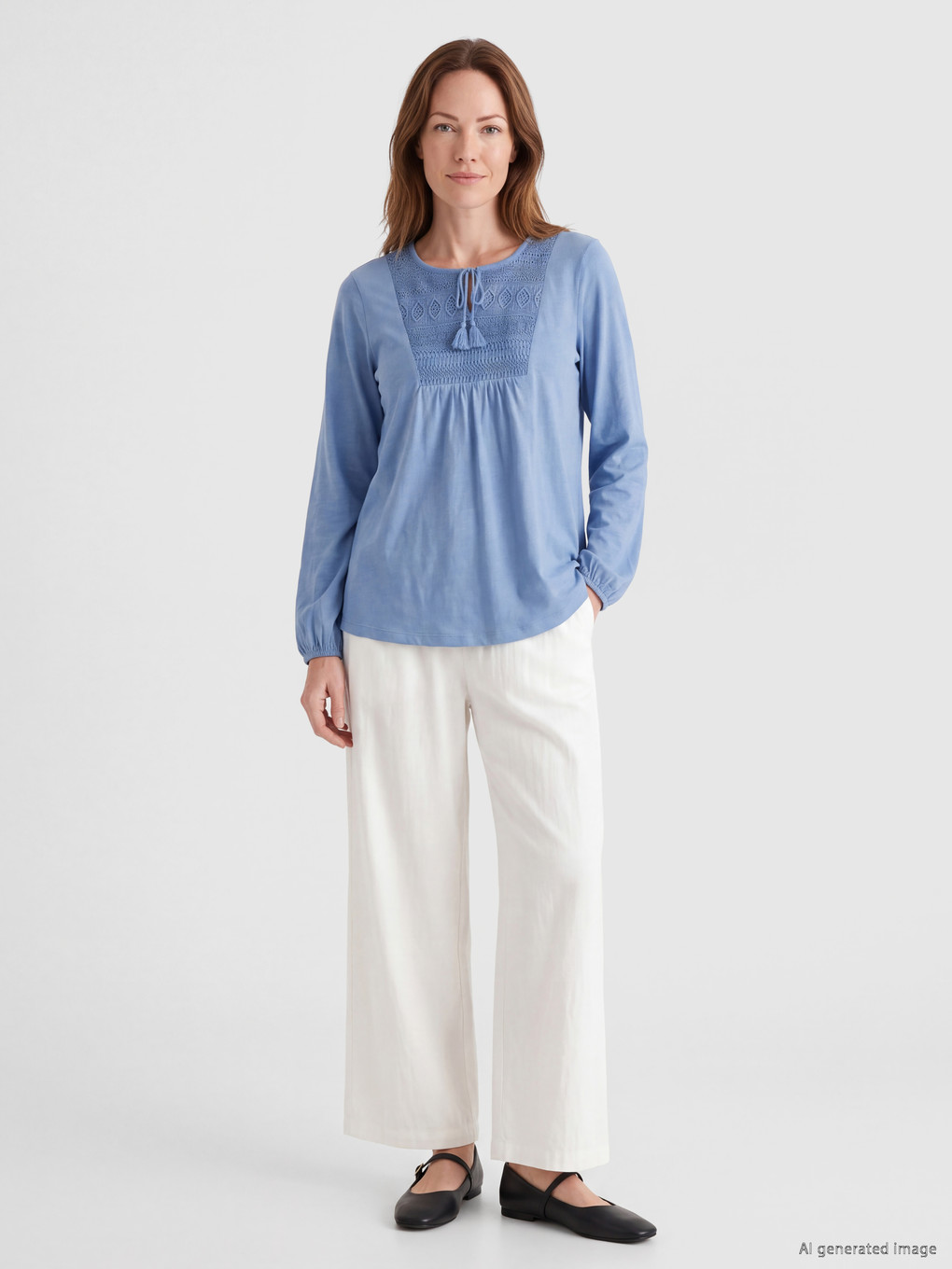 Tie Neck Embroidered Blouse-1