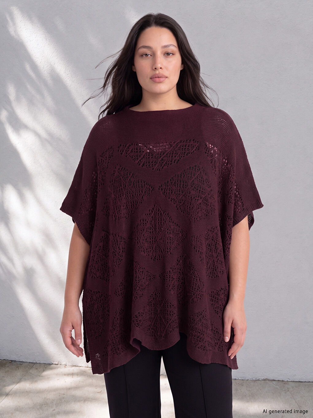 Woman Bordeaux Poncho