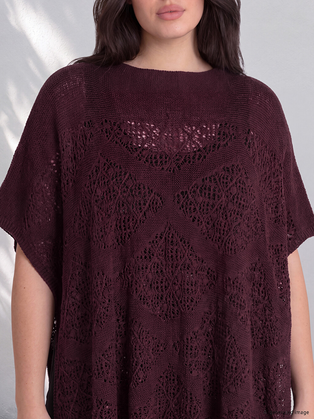 Woman Bordeaux Poncho-1