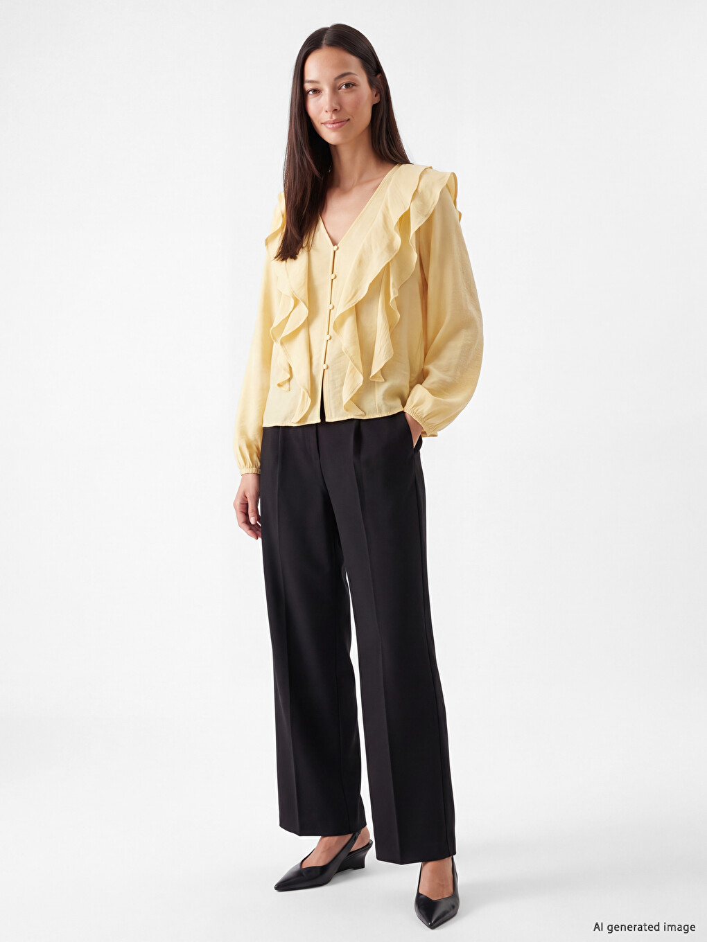 V Neck Frilled Blouse-1