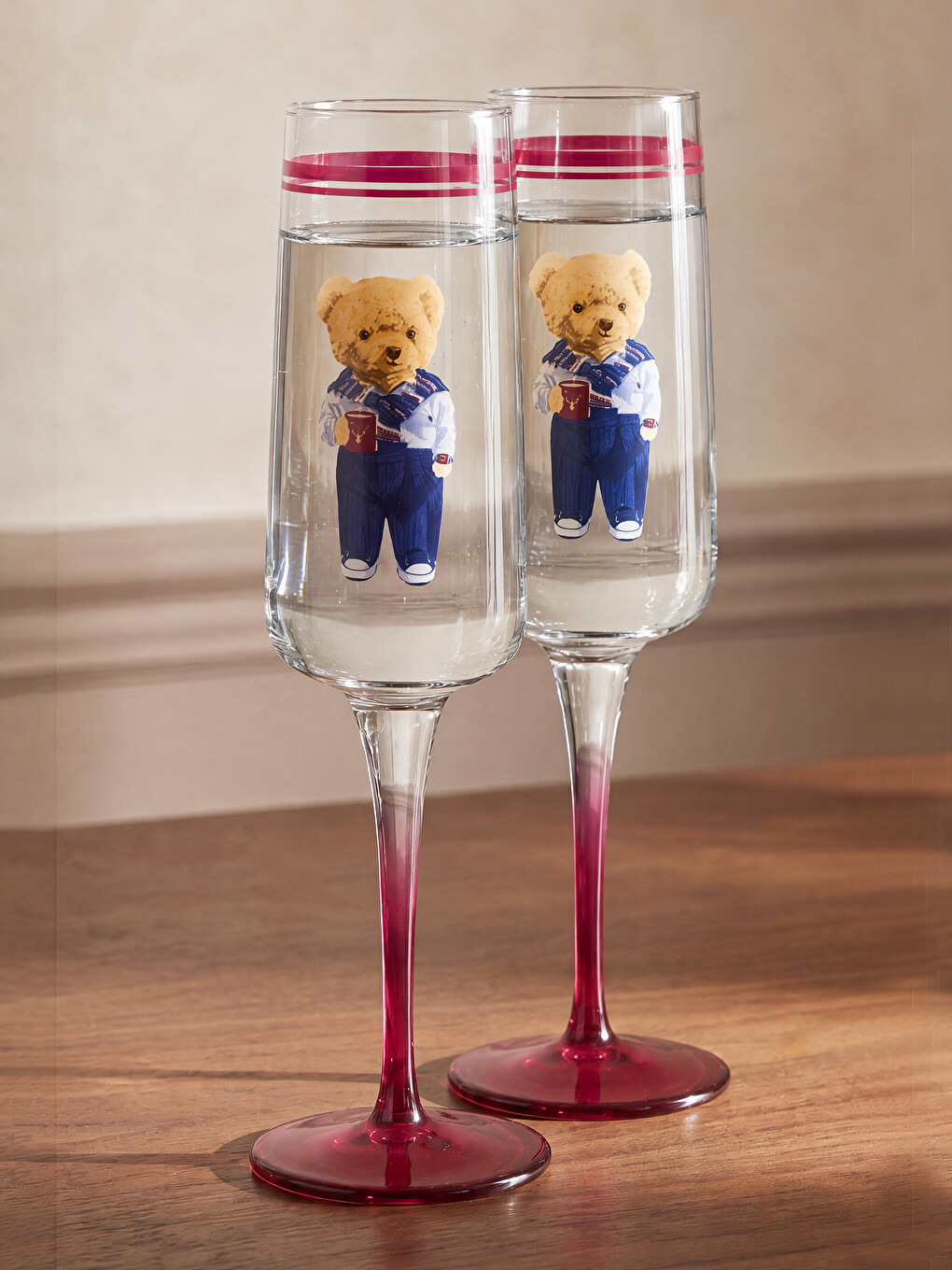2 Pack Teddy Printed Glass Water Glass 190 Ml