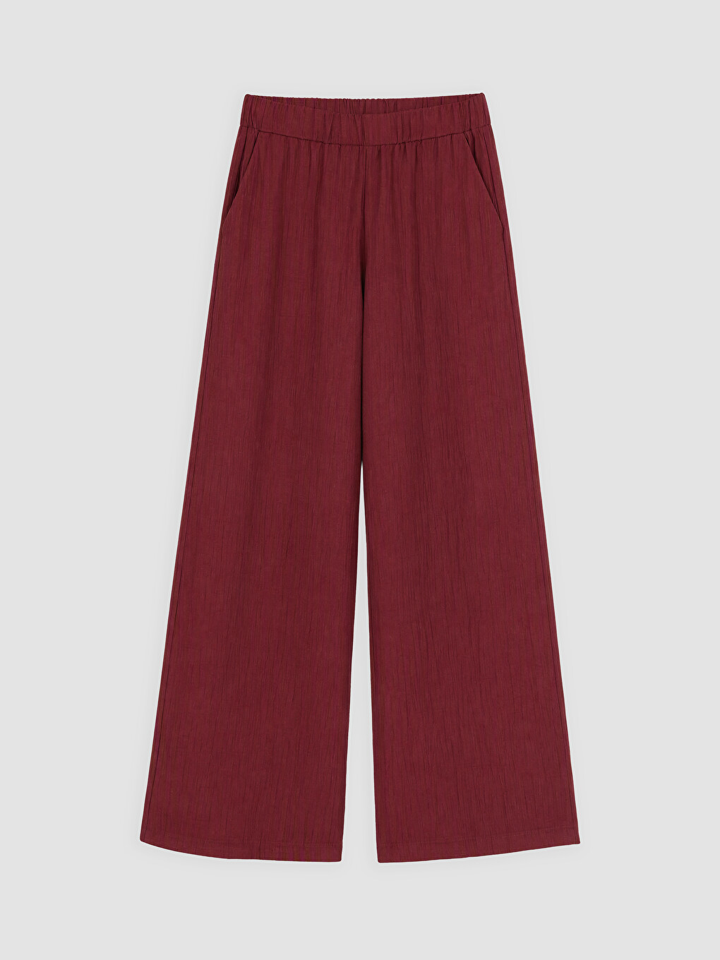 Bordo Beli Lastikli Dokulu Kadın Pantolon