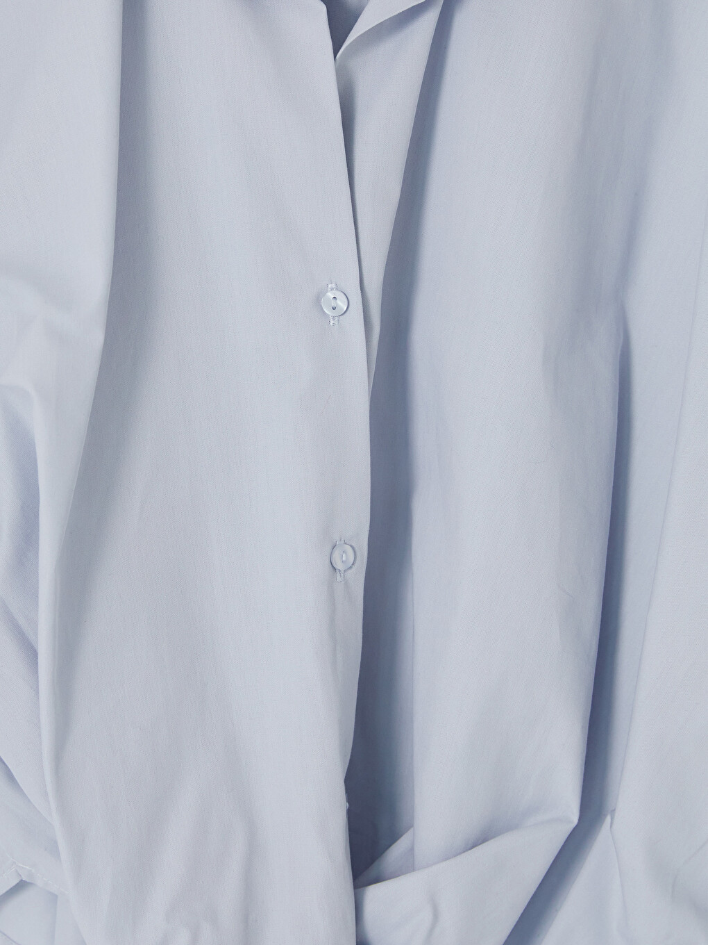 Mavi Bağlamalı Poplin Oversize Kadın Gömlek-1
