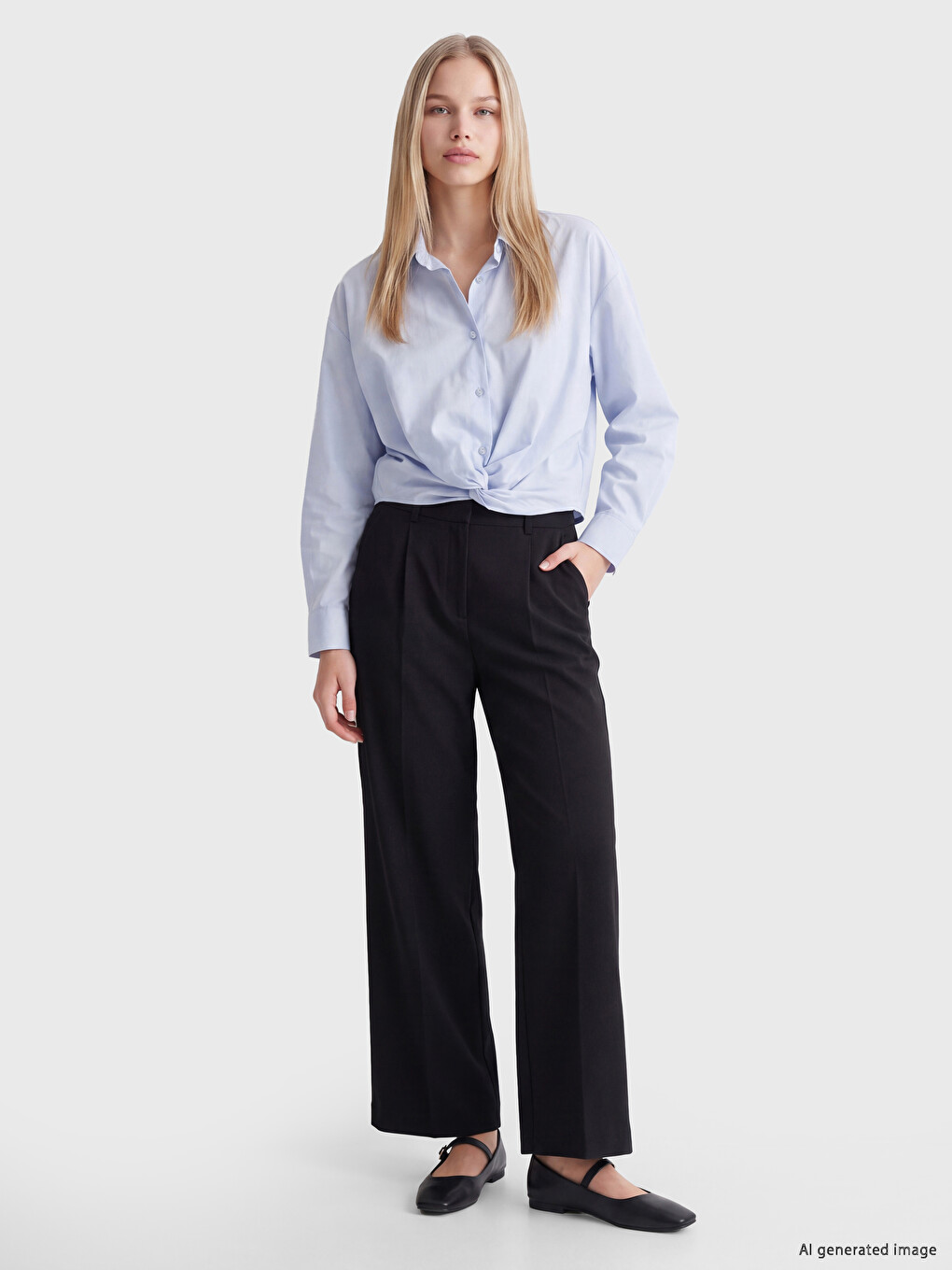 Tied Poplin Oversize Women's Shirt-2