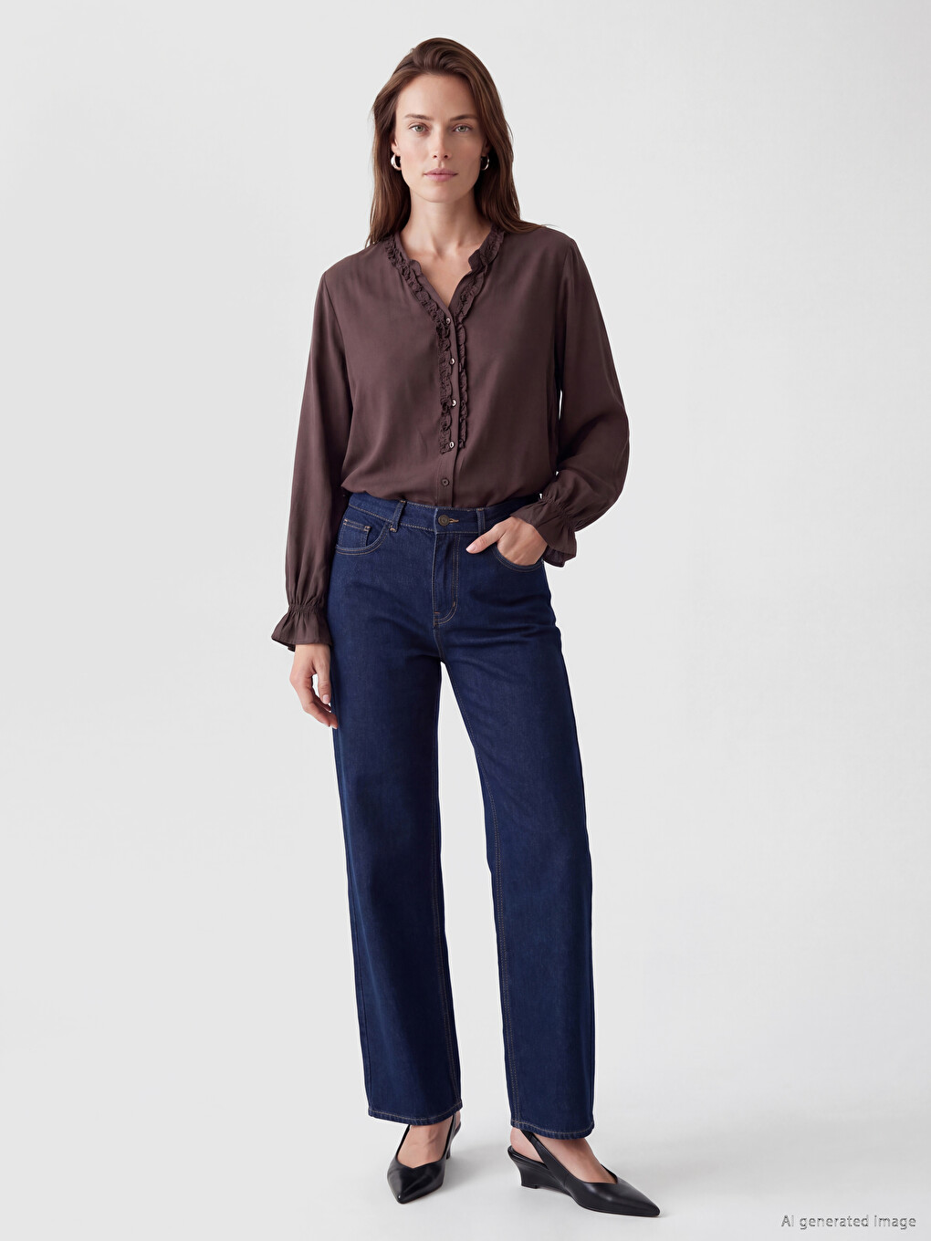 Frilled V Neck Blouse-1
