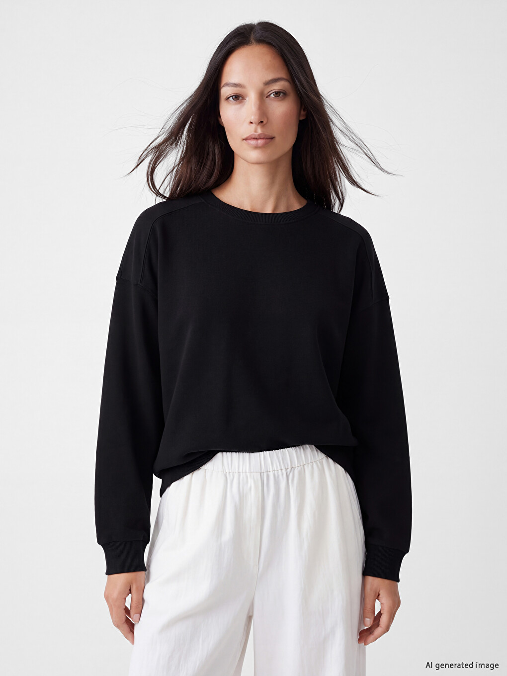 Siyah Oversize Kadın Kalın Sweatshirt