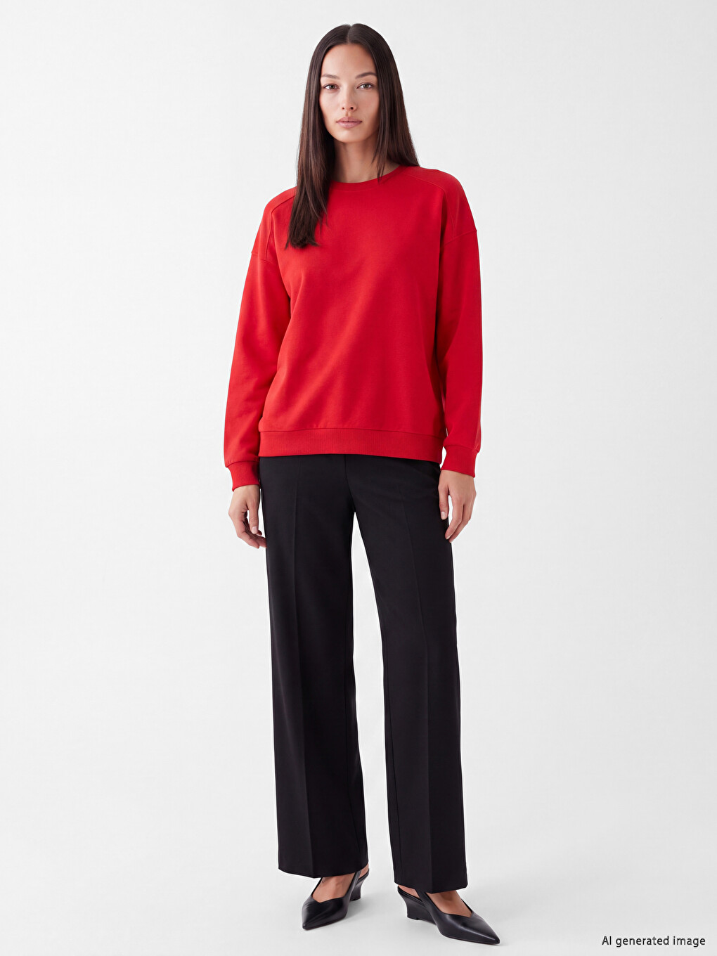 Kırmızı Oversize Kadın Kalın Sweatshirt-1