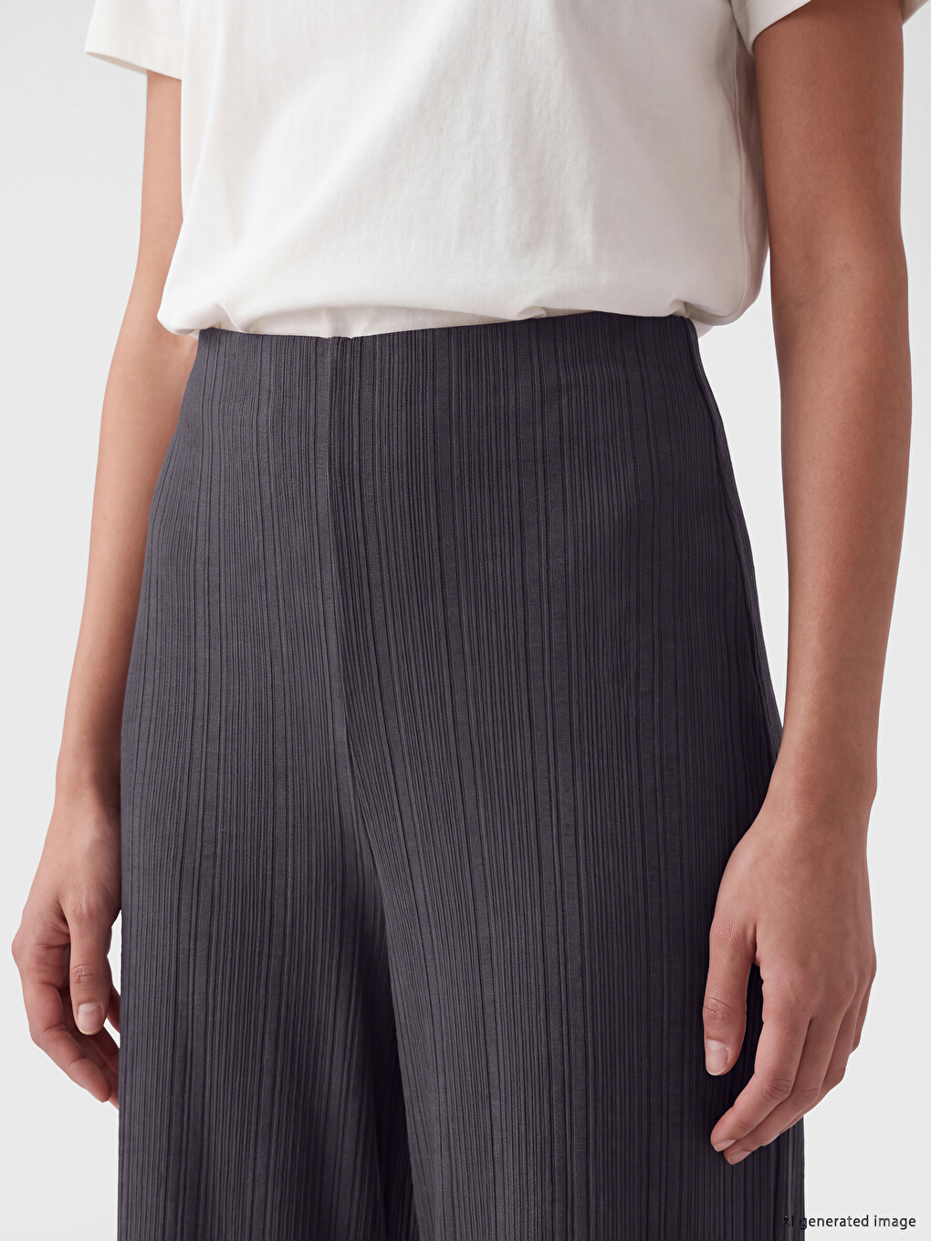 Gri Beli Lastikli Kadın Fitilli Pantolon-2