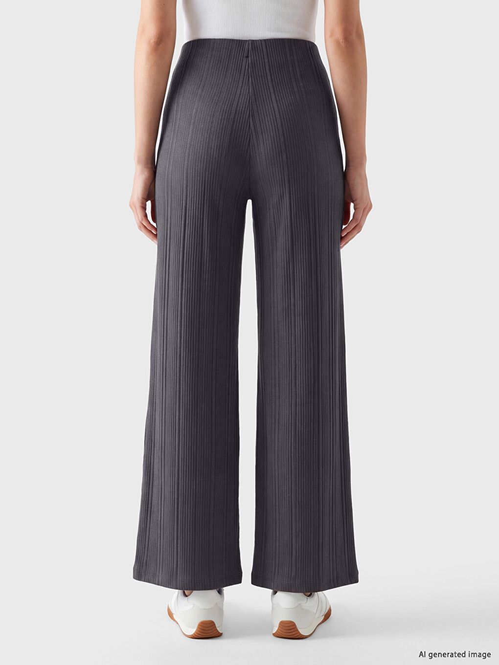 Gri Beli Lastikli Kadın Fitilli Pantolon-3