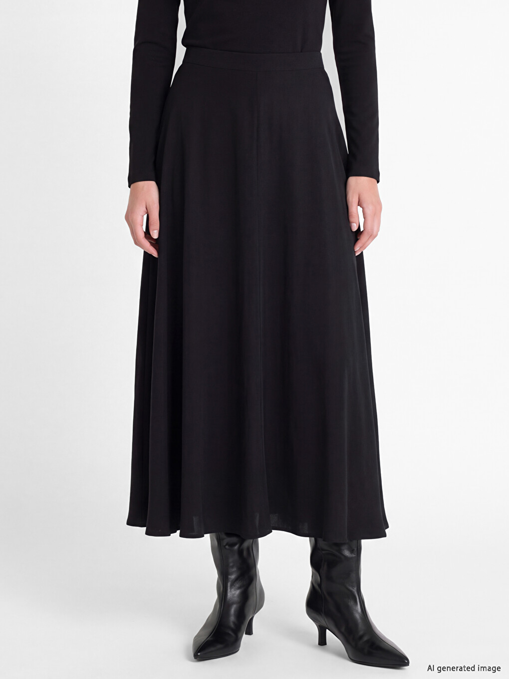 Waist Zippered Modal Blended Flared Skirt-1