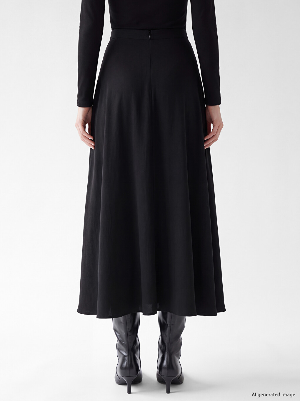 Waist Zippered Modal Blended Flared Skirt-3