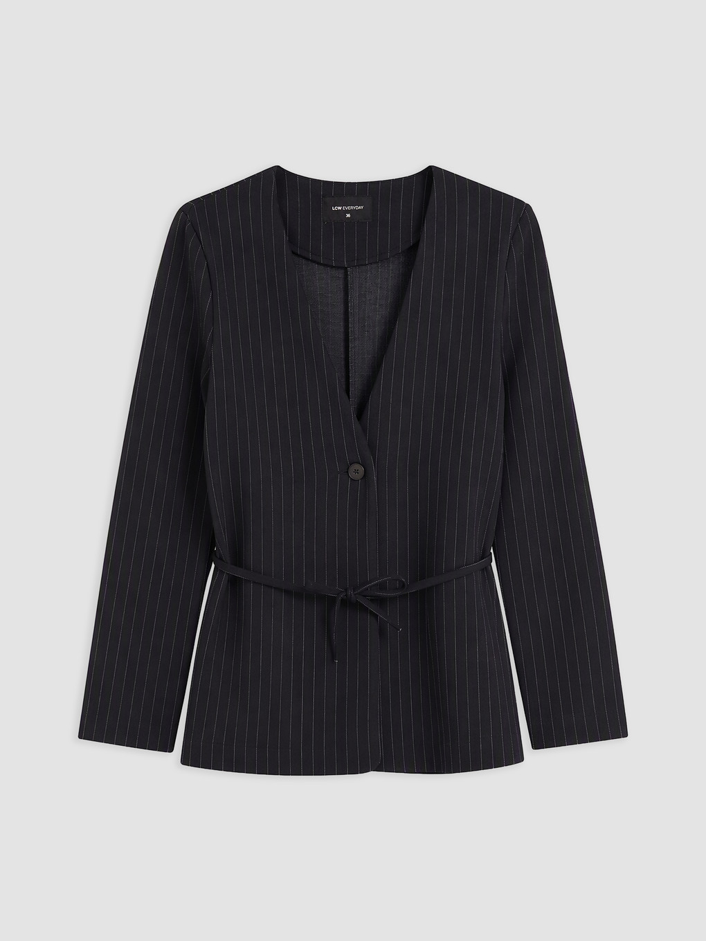 Lacivert Kruvaze Yaka Çizgili Kadın Blazer Ceket-4
