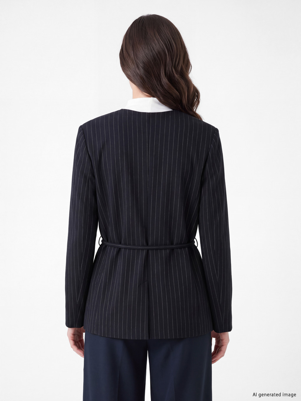 Lacivert Kruvaze Yaka Çizgili Kadın Blazer Ceket-3
