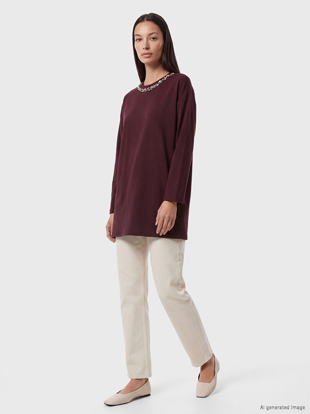 Soft Touch Rhinestone Oversize Women's Sweatshirt Tunic-1