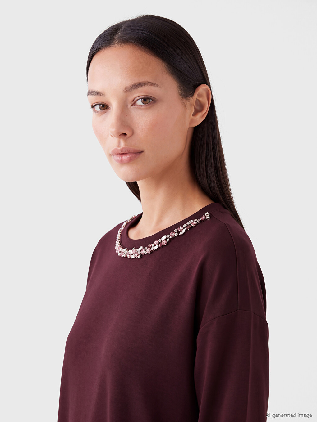 Soft Touch Rhinestone Oversize Women's Sweatshirt Tunic-2