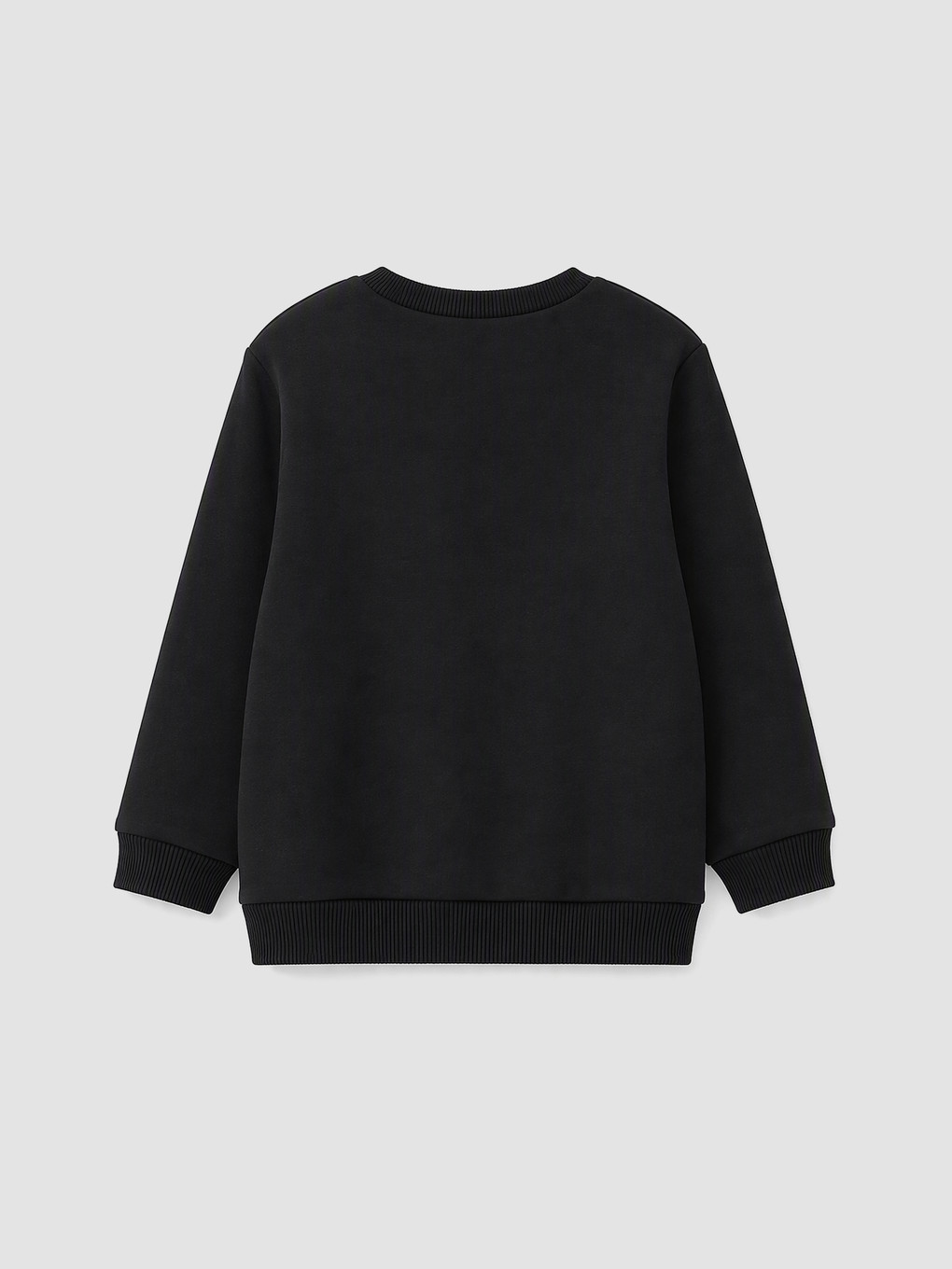 Siyah Bisiklet Yaka Kız Çocuk Kalın Sweatshirt-3