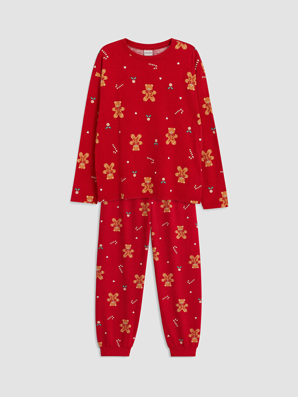 Kırmızı Baskılı Kız Çocuk Pijama Takım