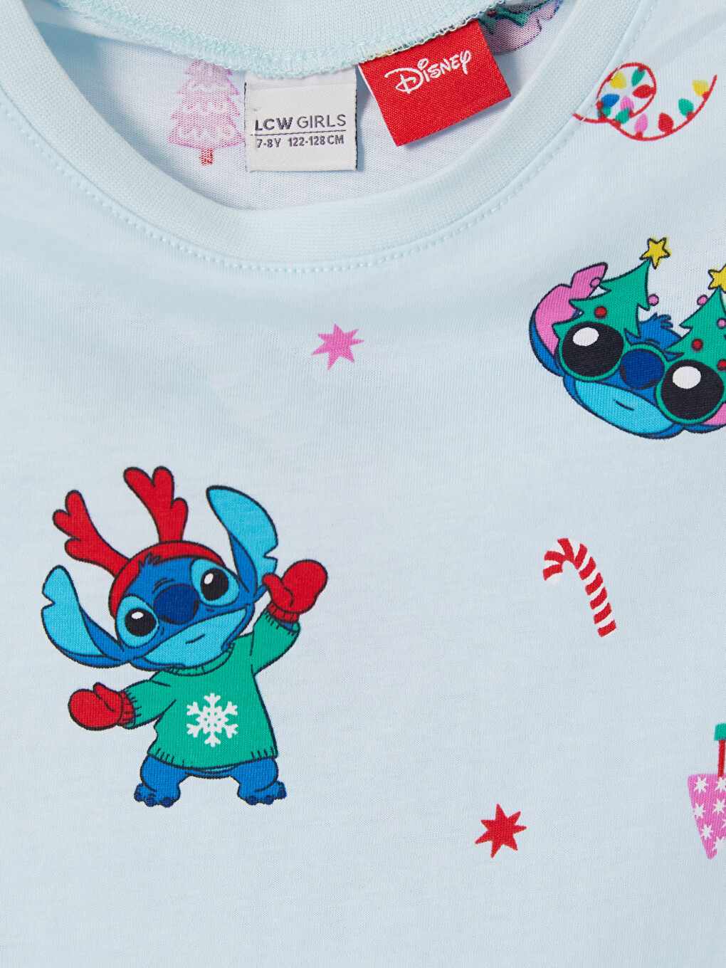 Mavi Stitch Baskılı Kız Çocuk Pijama Takım-3