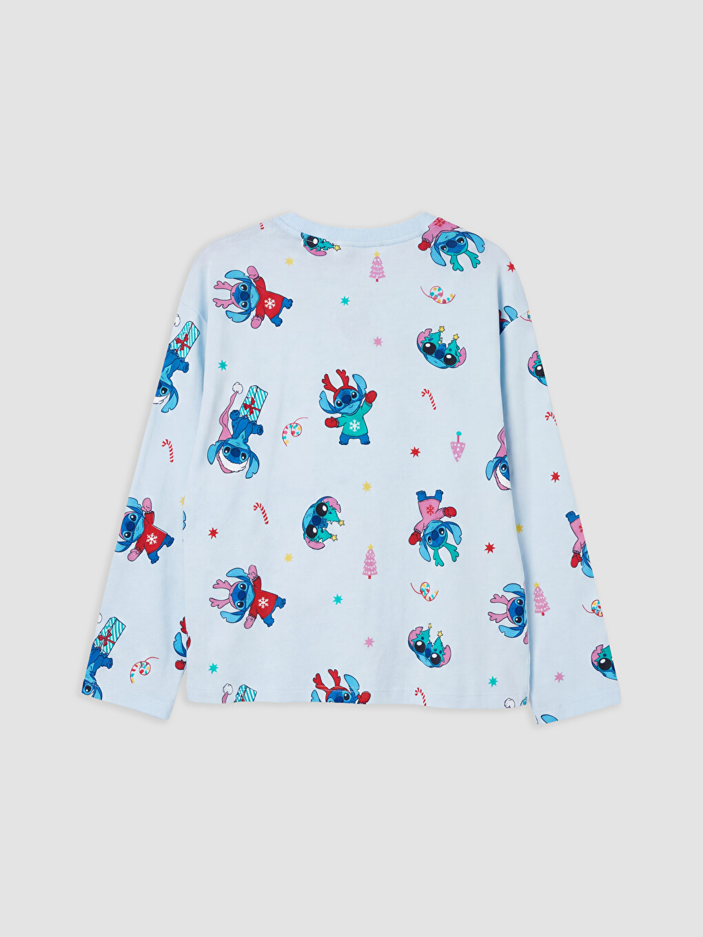Mavi Stitch Baskılı Kız Çocuk Pijama Takım-4