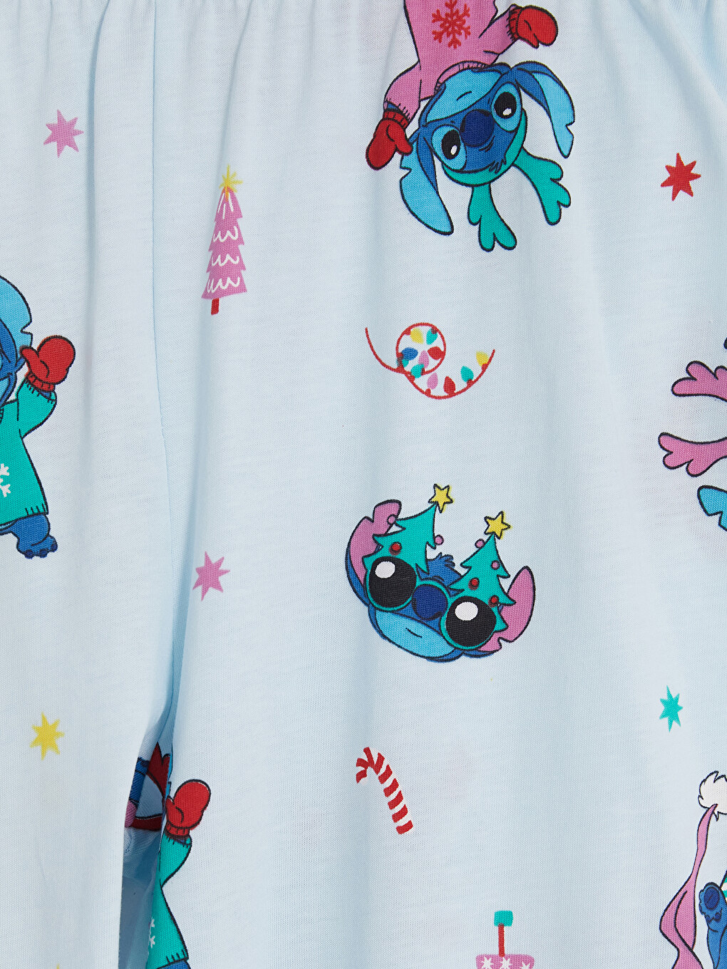 Mavi Stitch Baskılı Kız Çocuk Pijama Takım-6