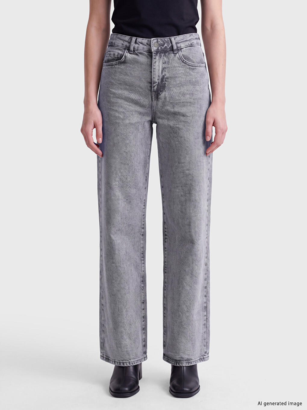Gri Wideleg Kadın Jean Pantolon-1