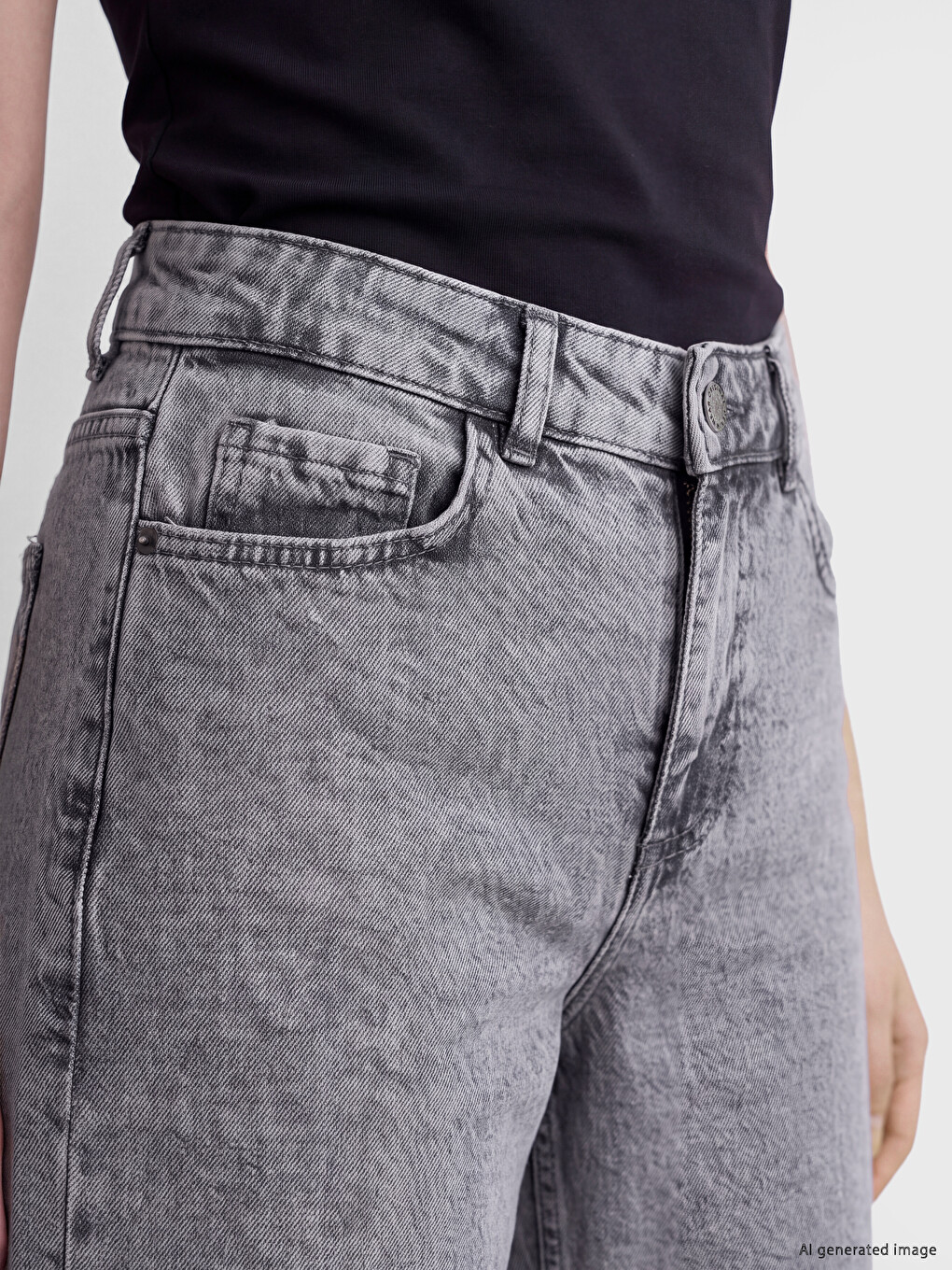 Gri Wideleg Kadın Jean Pantolon-2