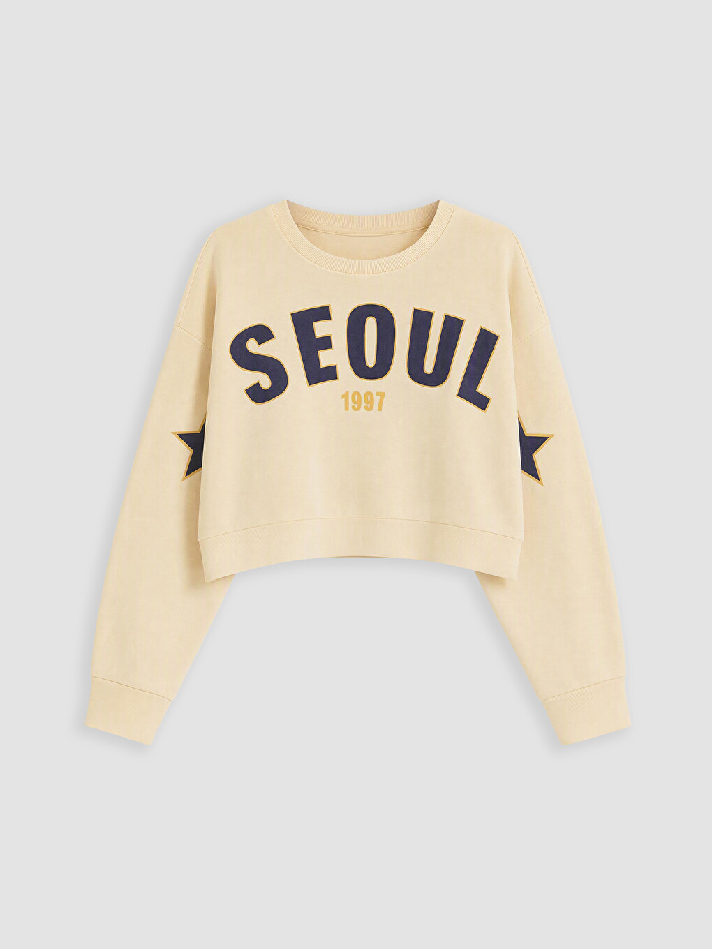 Bej Baskılı Kız Çocuk Kalın Sweatshirt