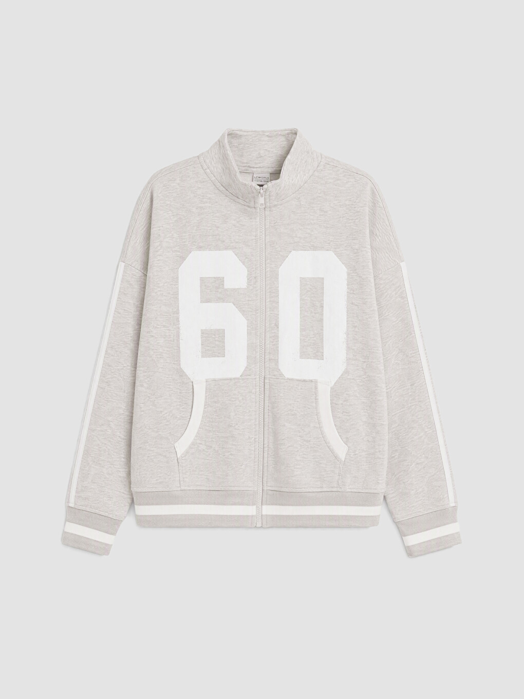Gri Baskılı Kız Çocuk Fermuarlı Sweatshirt