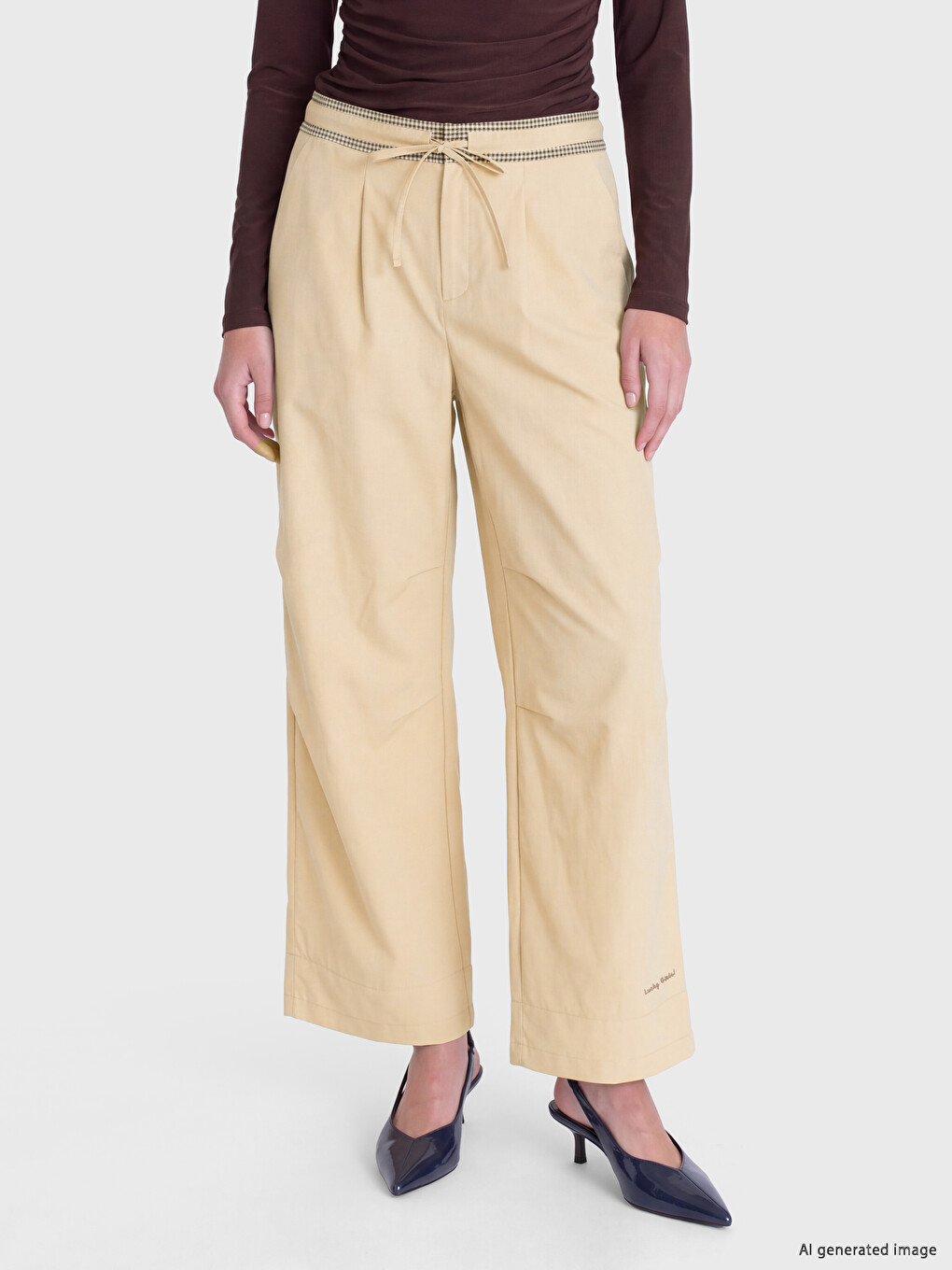 Yeşil Nakışlı Geniş Paça Kadın Pantolon-1