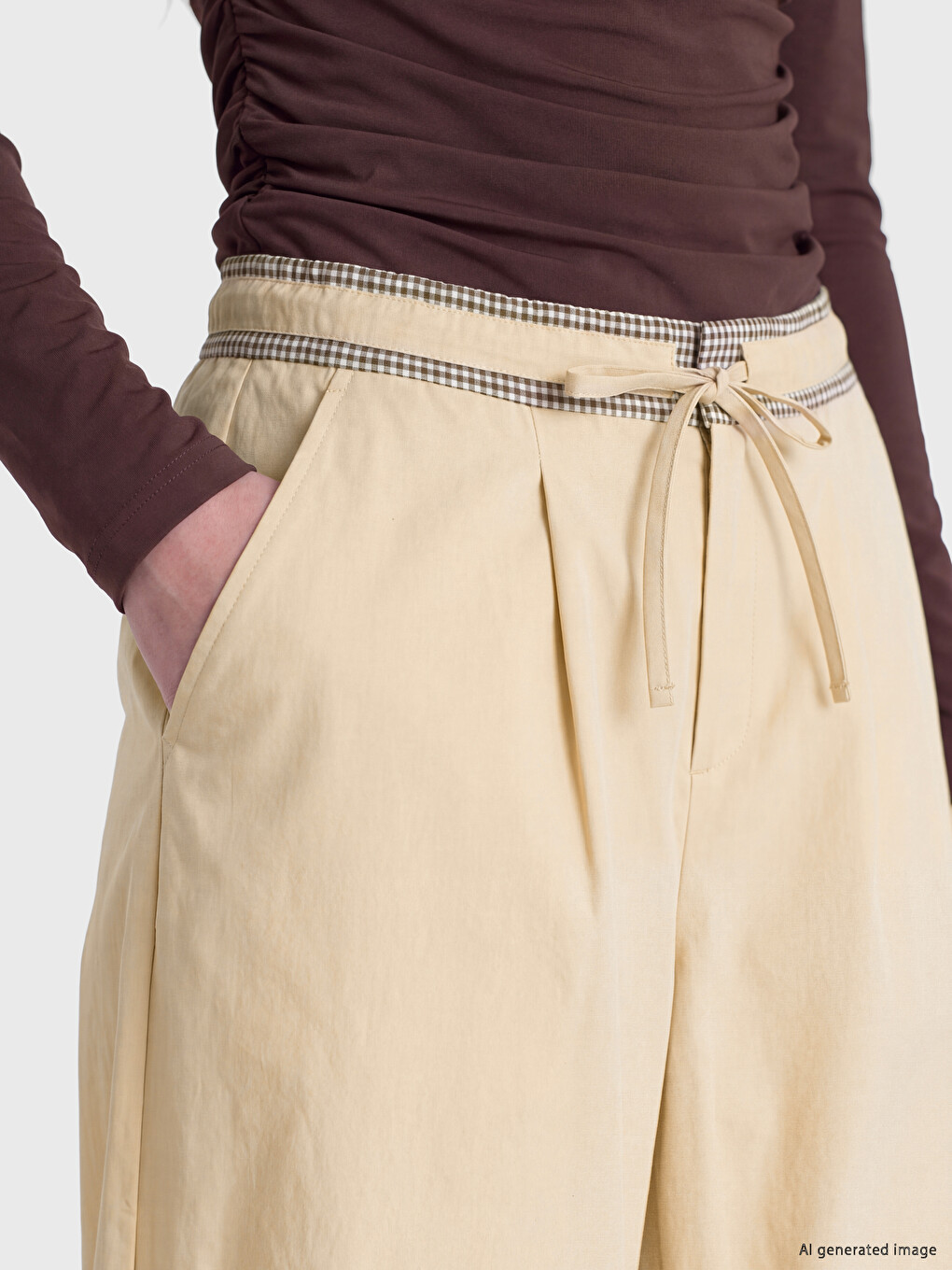 Yeşil Nakışlı Geniş Paça Kadın Pantolon-2
