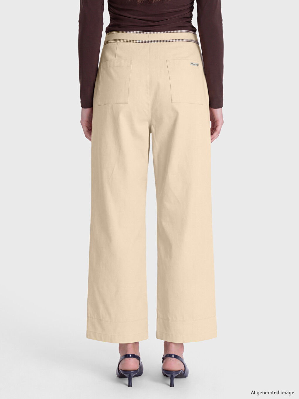 Yeşil Nakışlı Geniş Paça Kadın Pantolon-3