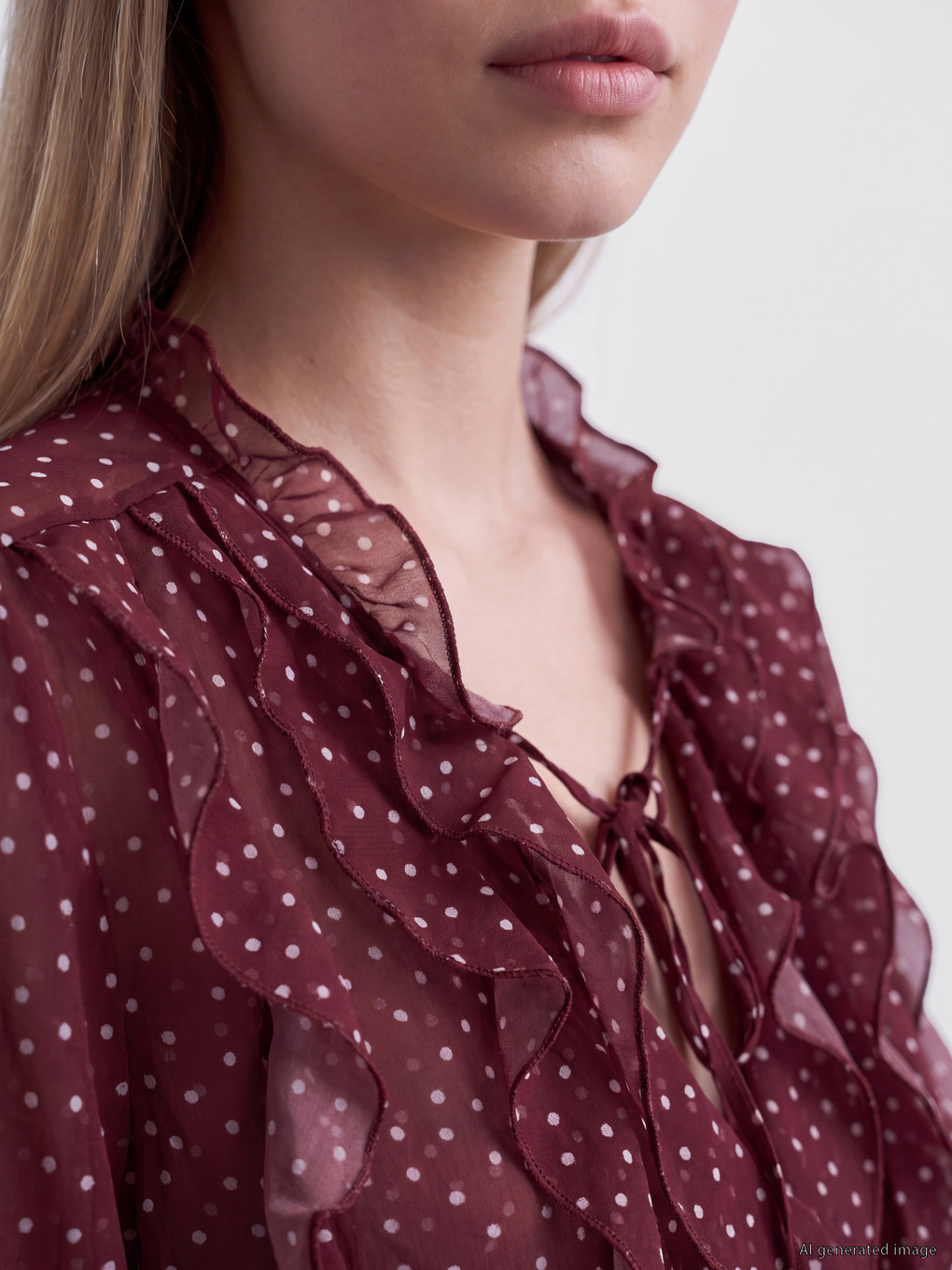 Tie-neck Polka Dot Frilled Blouse-2