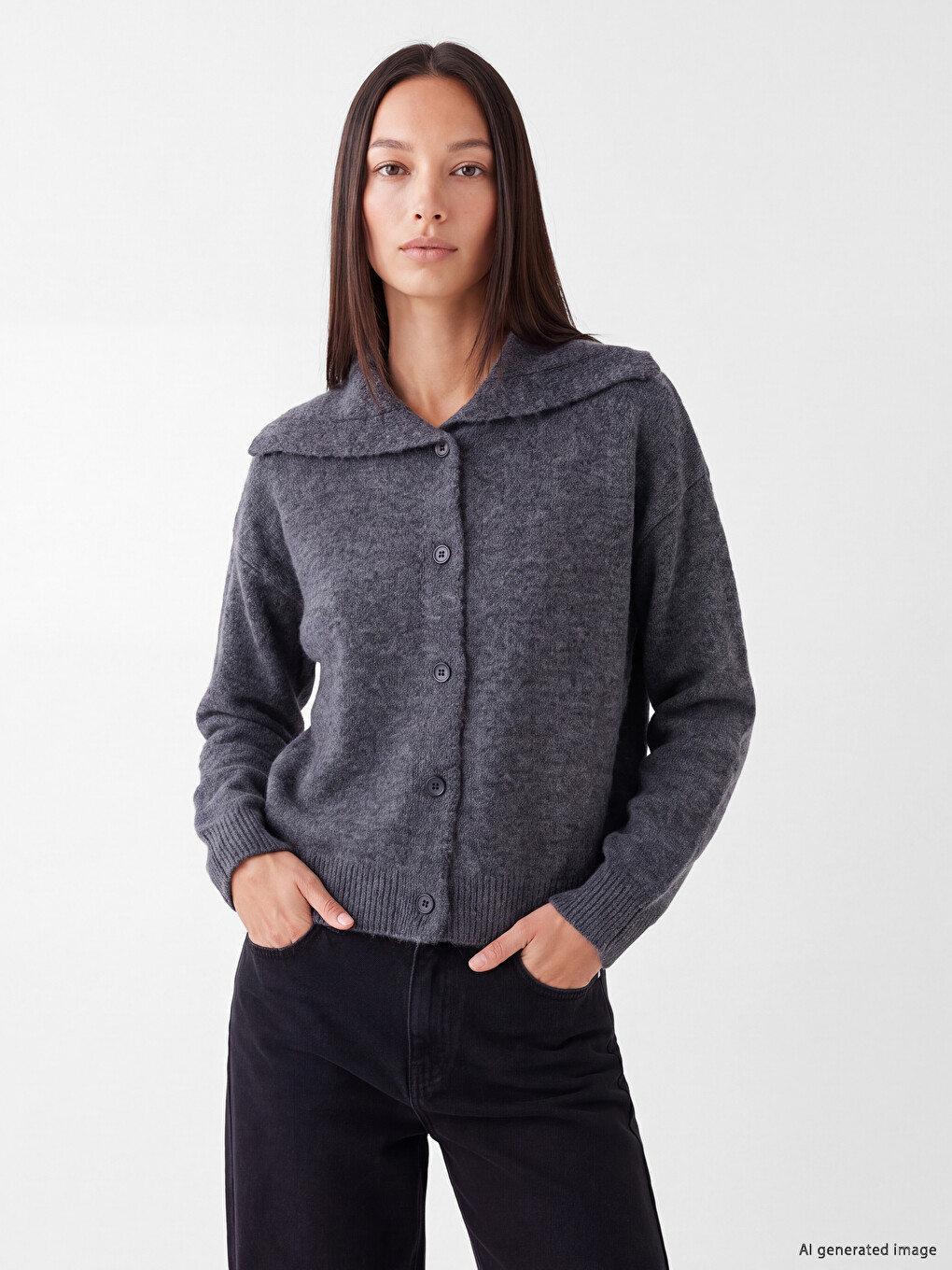 Antrasit Yün Karışımlı Kadın Triko Hırka