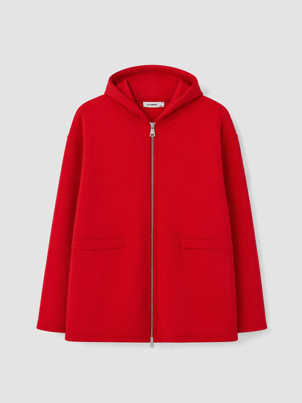 Kırmızı Büyük Beden Kadın Fermuarlı Sweatshirt-2