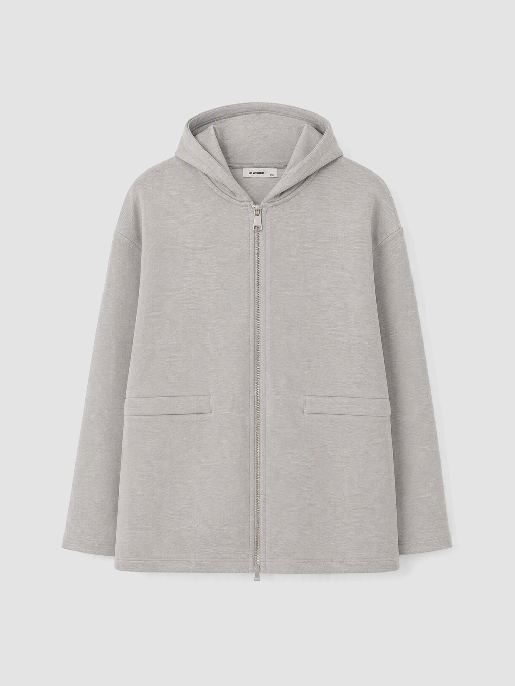 Gri Büyük Beden Kadın Fermuar Sweatshirt-2