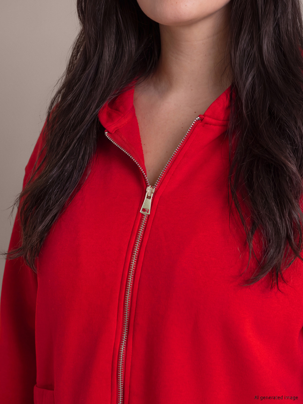 Kırmızı Büyük Beden Kadın Fermuarlı Sweatshirt-1