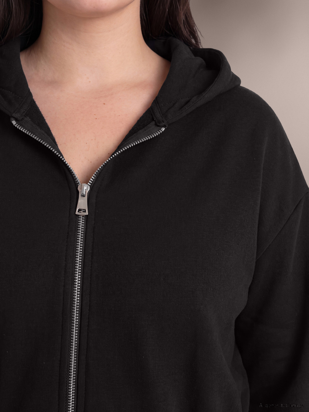 Siyah Büyük Beden Kadın Fermuarlı Sweatshirt-1