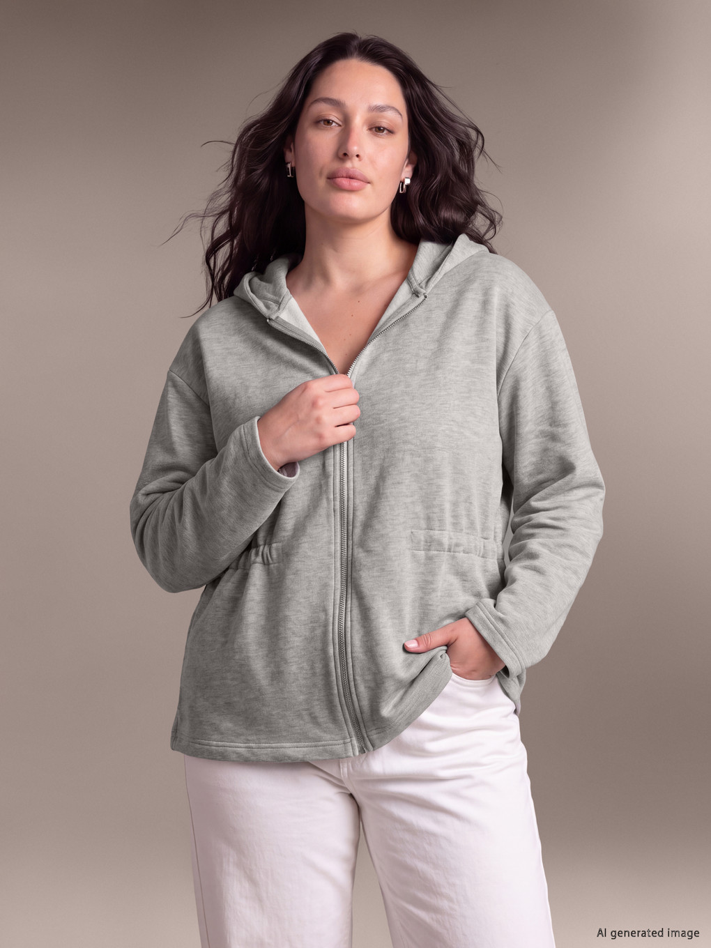 Gri Büyük Beden Kadın Fermuar Sweatshirt