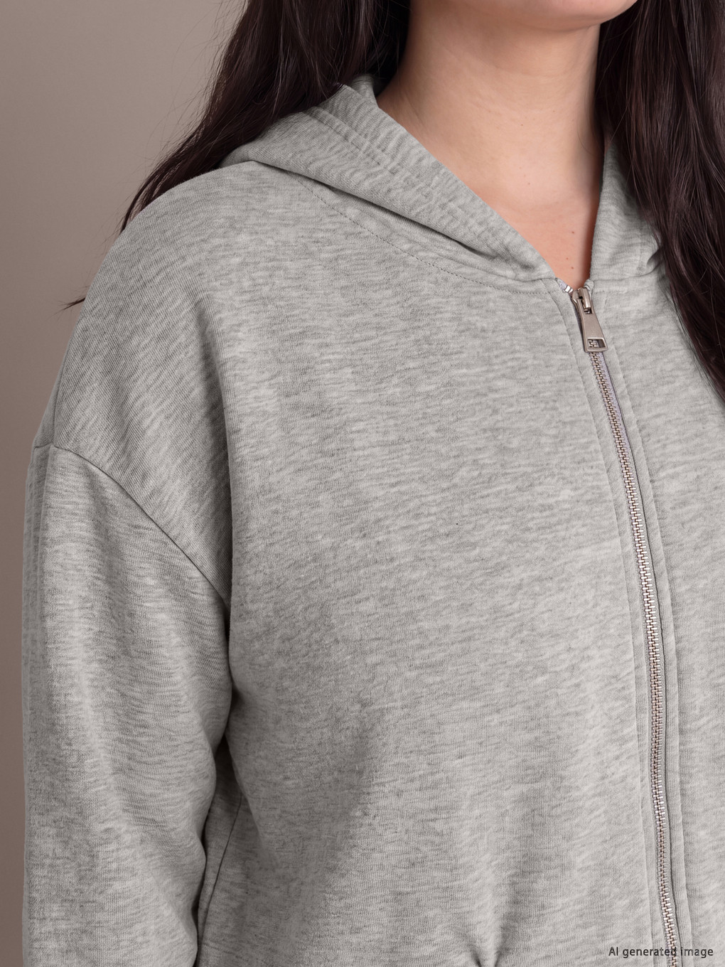 Gri Büyük Beden Kadın Fermuar Sweatshirt-1